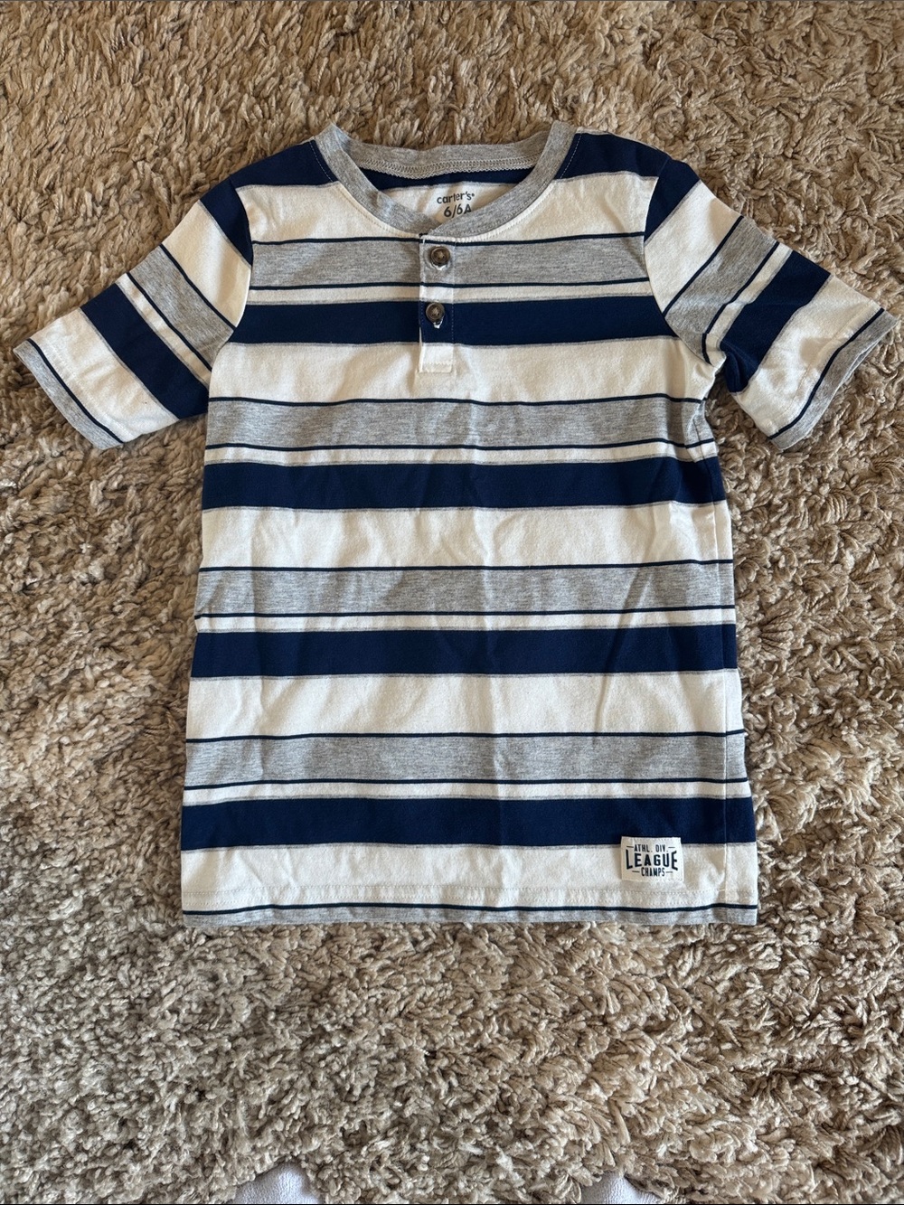 Carter's Navy and White Striped Short-Sleeve Henley Tee
